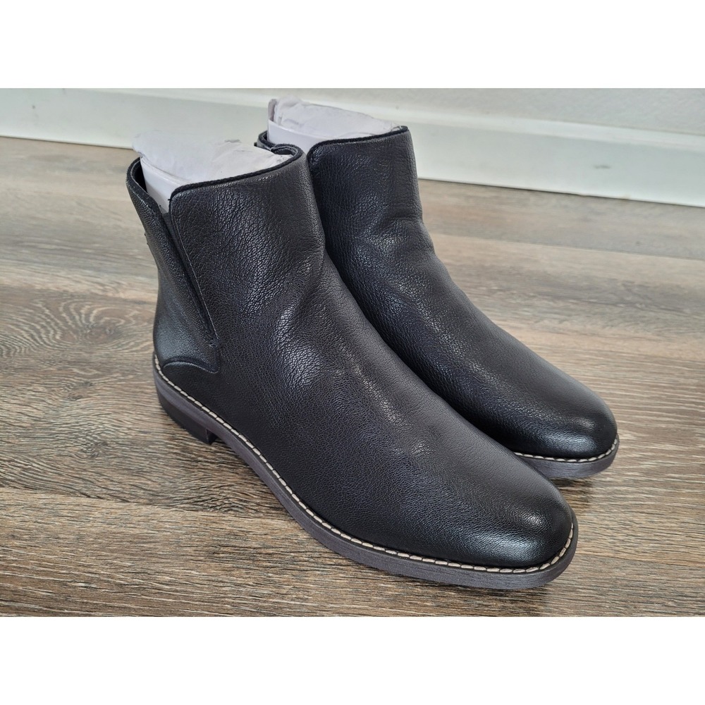 Franco Sarto Marcus Black Leather Ankle Boots Almond Toe‎ Low Heel 7.5